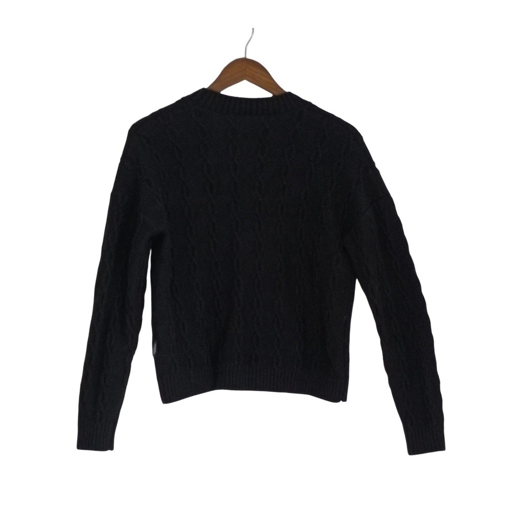 VISTA-Wool Blnd Black Cable Knit Btn Front V Neck Cardigan Sweater Alice Turtle - Picture 3 of 10